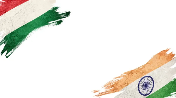 Σημαίες της Ουγγαρίας και της Ινδίας σε λευκό φόντο — Φωτογραφία Αρχείου